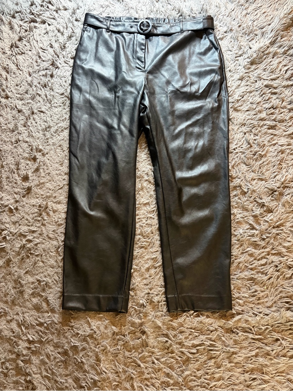 Nine West black faux leather belted pants sz XL